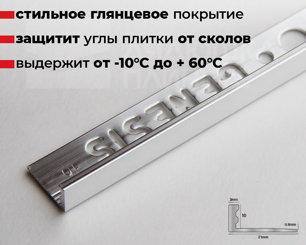 Профиль окантовочный Genesis ESA 100.91 10 х 2500 мм глянец серебро