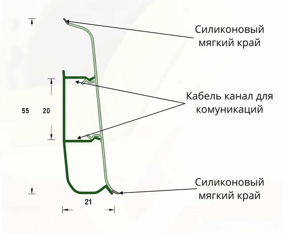 Плинтус со съемной панелью ПВХ Деконика ИДЕАЛ 55мм 2,2м 294 Орех антик